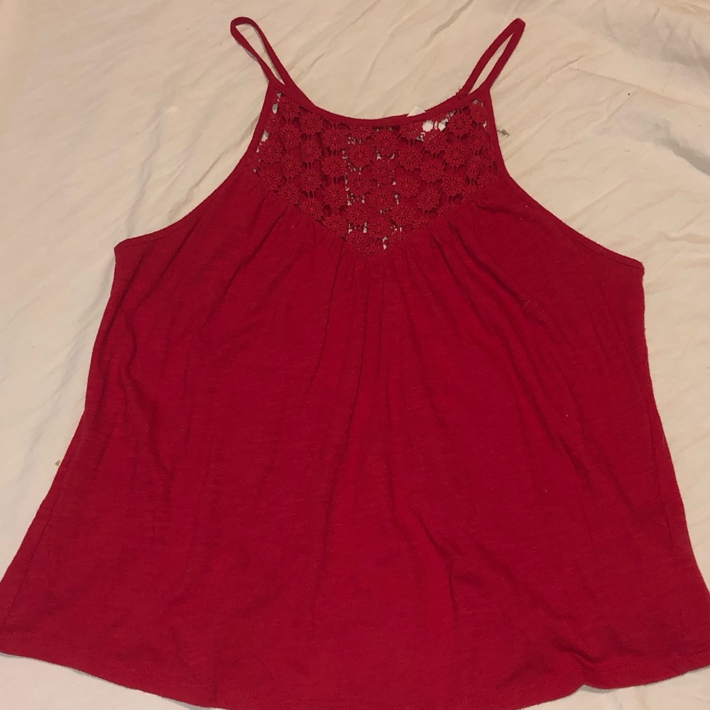 Arizona JeanCo Red crochet detailed Halter CropTop